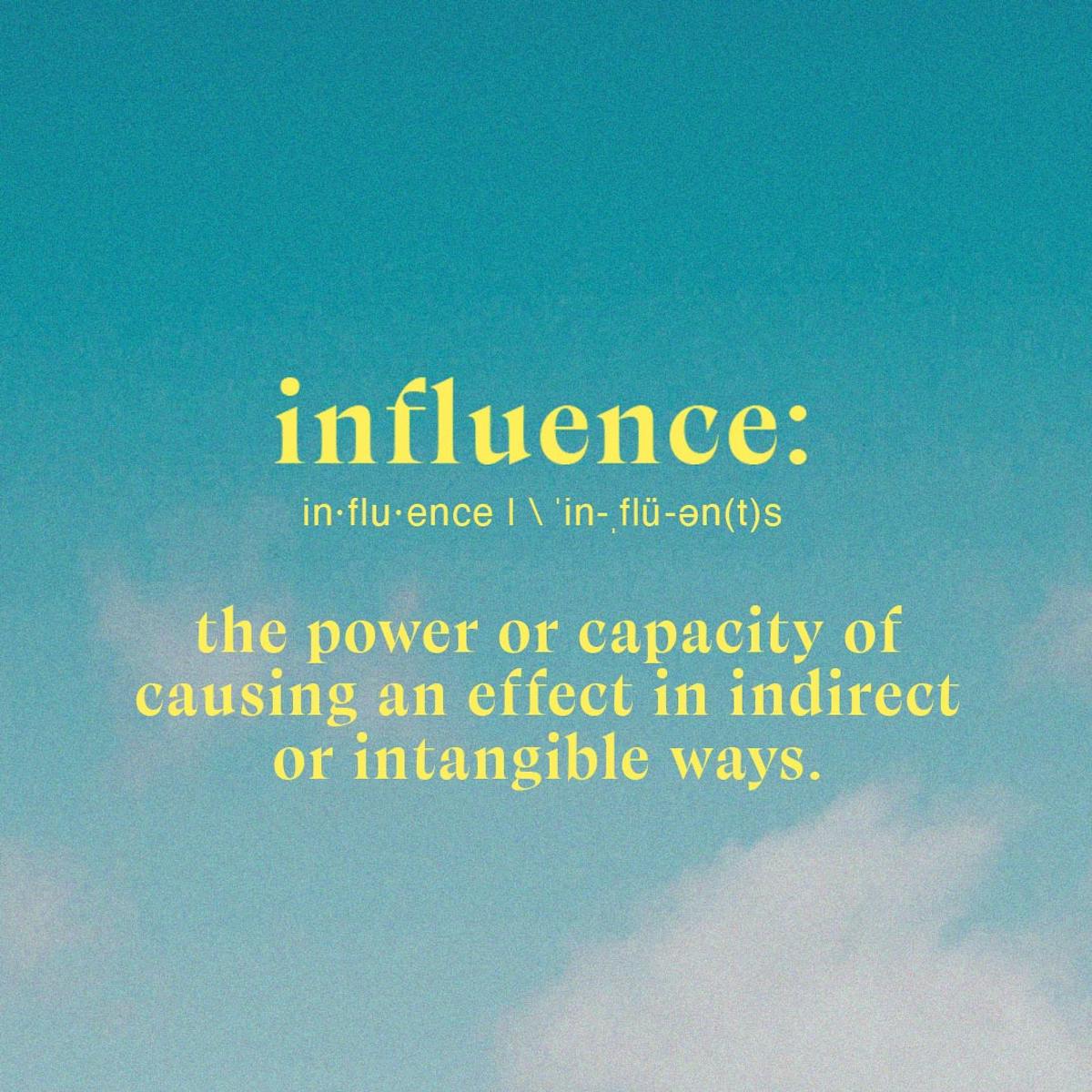 text on clouds with the definition of influencer