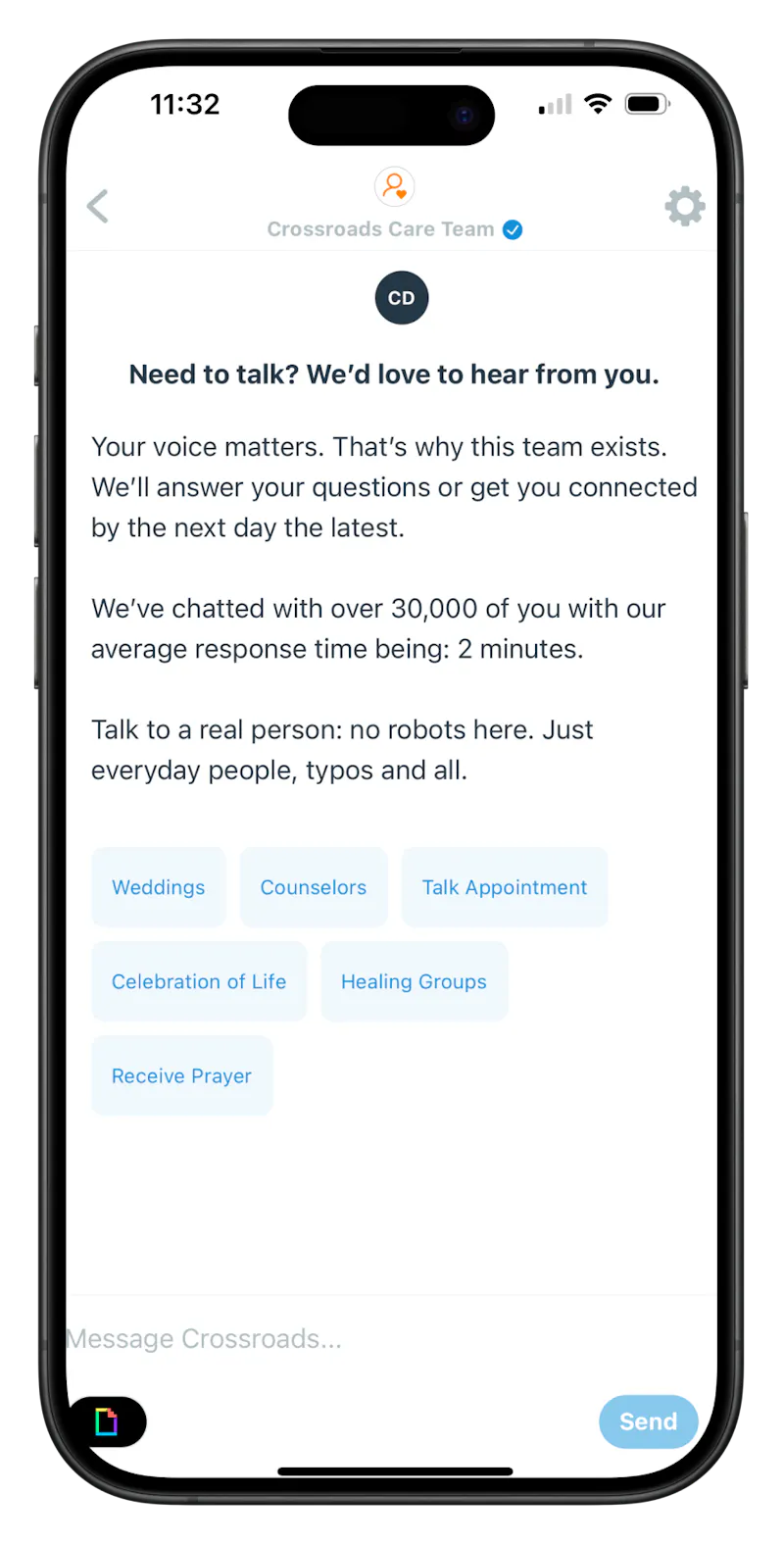 chat section in the app