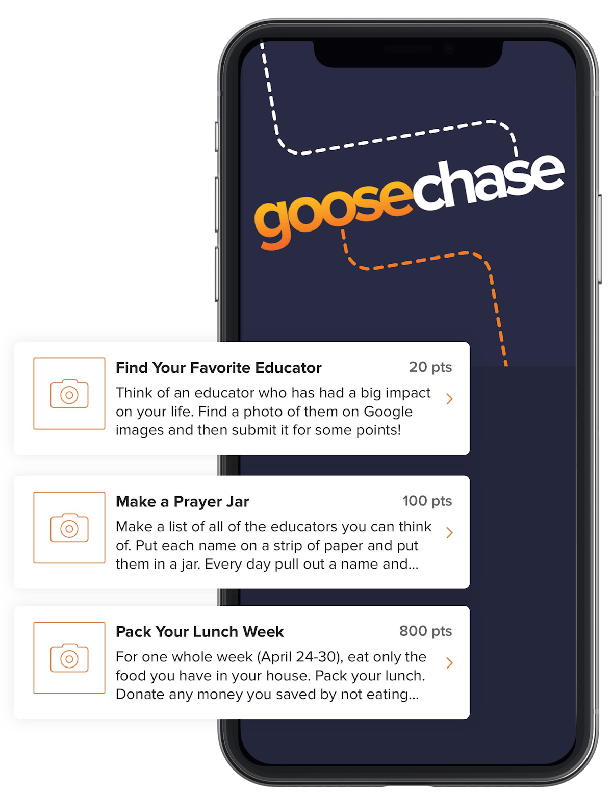 collage of iPhone and Goosechase app